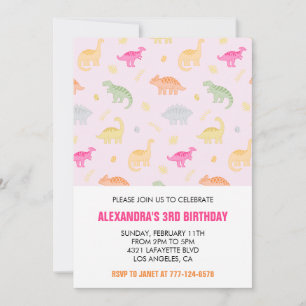 Invitation de trois rex anniversaire coloré rose
