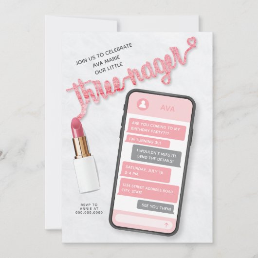 Invitation de troisième anniversaire de la fille d (Devant)