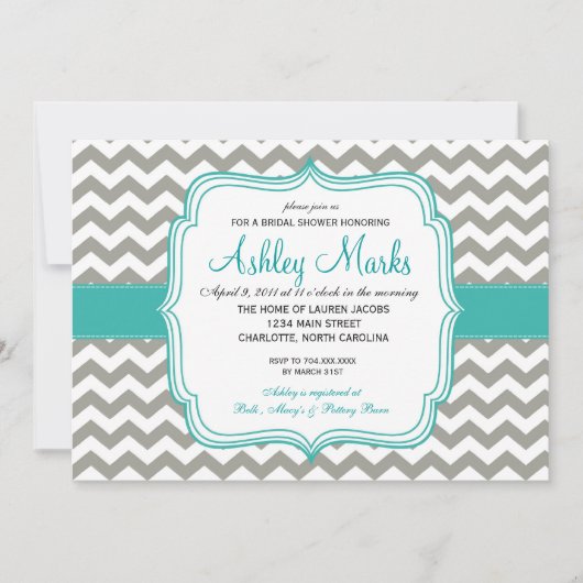 invitation de Turquoise et Grey Chevron (Devant)