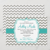 invitation de Turquoise et Grey Chevron (Devant / Derrière)