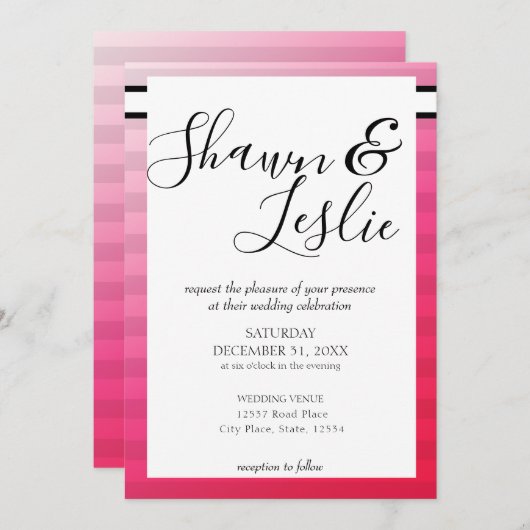 Invitation de typographie Mariage rose moderne V2 (Devant / Derrière)
