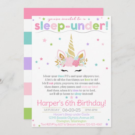 Invitation de Unicorn Sleep under, Invitation de U (Devant / Derrière)