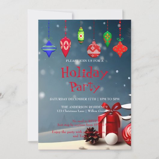 Invitation de vacances avec décorations de Noël (Devant)