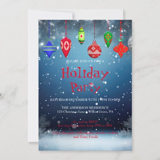 Invitation de vacances avec décorations de Noël (Devant)