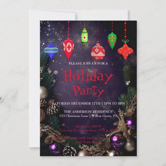 Invitation de vacances avec décorations de Noël (Devant)