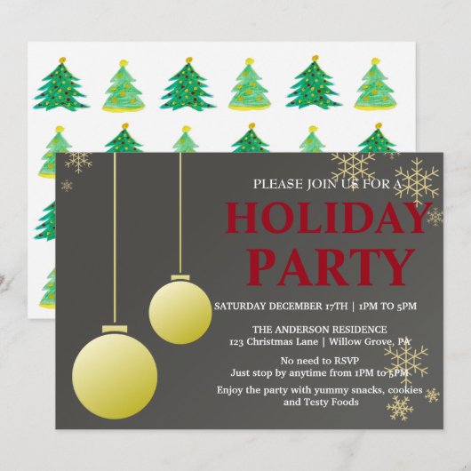 Invitation de vacances avec ornements de Noël (Devant / Derrière)