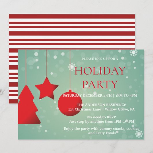Invitation de vacances avec ornements de Noël (Devant / Derrière)
