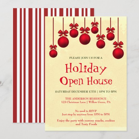 Invitation de vacances avec ornements de Noël (Devant / Derrière)