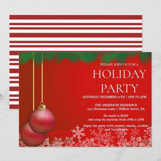 Invitation de vacances avec ornements de Noël (Devant / Derrière)