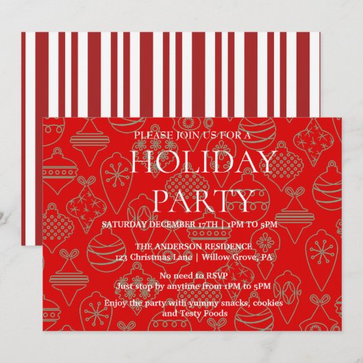 Invitation de vacances avec ornements de Noël (Devant / Derrière)