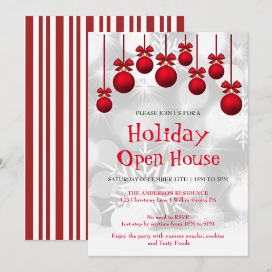 Invitation de vacances avec ornements de Noël (Devant / Derrière)