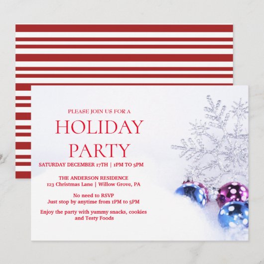 Invitation de vacances avec ornements de Noël (Devant / Derrière)