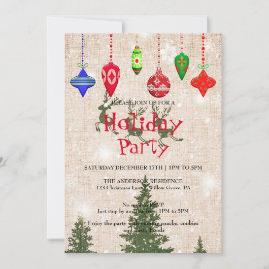 Invitation de vacances avec ornements de Noël (Devant)