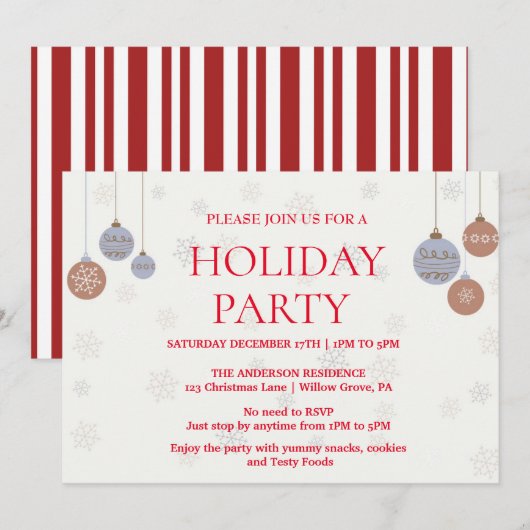 Invitation de vacances avec ornements de Noël (Devant / Derrière)