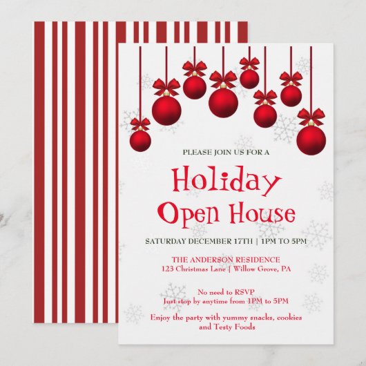 Invitation de vacances avec ornements de Noël (Devant / Derrière)