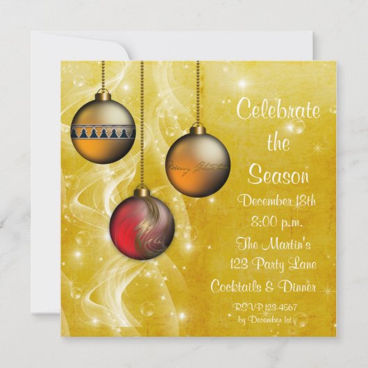 Invitation de vacances de lueur d'ornements d'or (Devant)