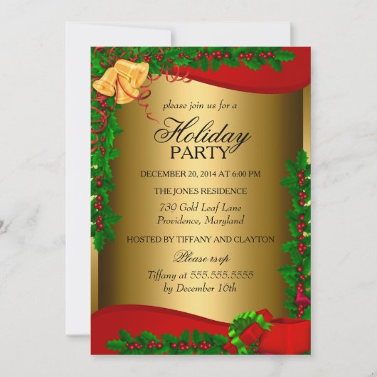Invitation de vacances de Noël au grelot de feuill (Devant)