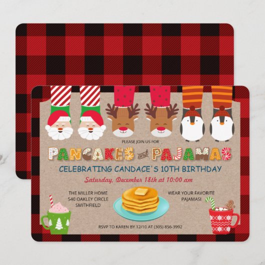 Invitation de vacances Pancakes et Pyjamas (Devant / Derrière)