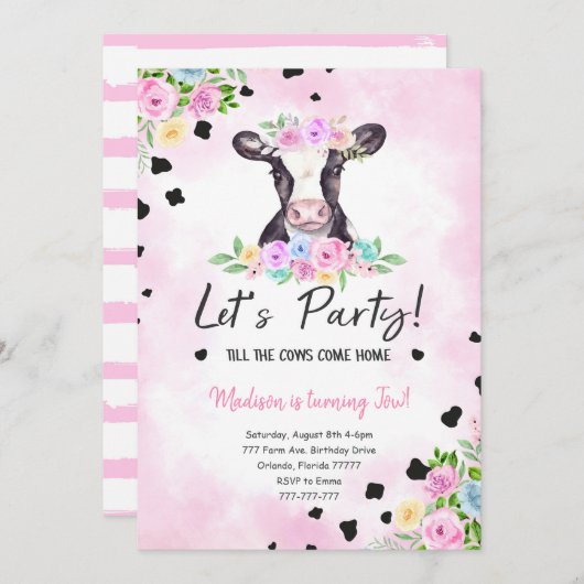 Invitation de vache de 2e anniversaire (Devant / Derrière)