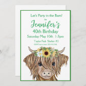 Invitation de vache Highland, Sunflowers Cow Anniv (Devant / Derrière)