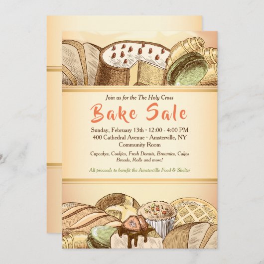 Invitation de vente de gâteaux (Devant / Derrière)
