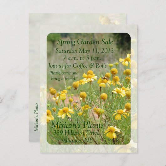 Invitation de vente de jardin (Devant / Derrière)