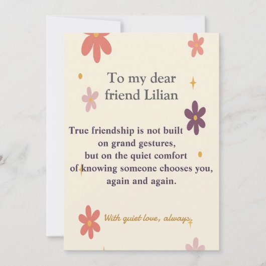 Invitation de véritable amitié – Carte florale mig (Devant)