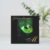 Invitation de vert de monogramme de masque de (Debout devant)