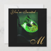 Invitation de vert de monogramme de masque de (Devant)