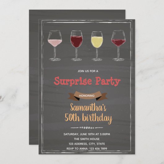 Invitation de vin sur tableau noir vieilli à la pe (Devant / Derrière)