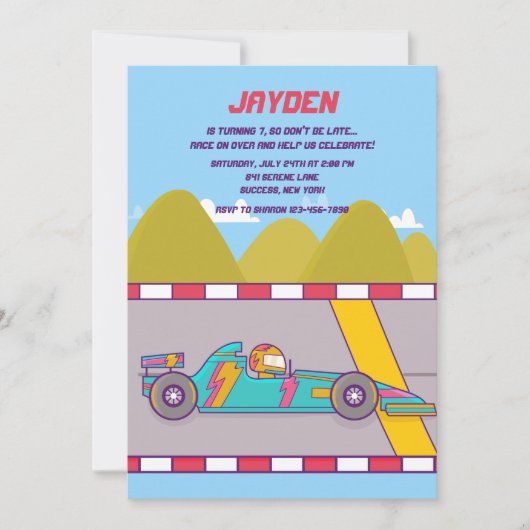 Invitation de voitures de course colorées (Devant)