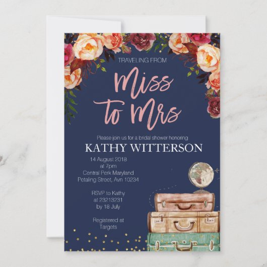 invitation de voyage bleu marine (Devant)