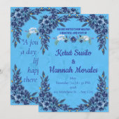 Invitation de Walimah florale bleue élégante (Devant / Derrière)