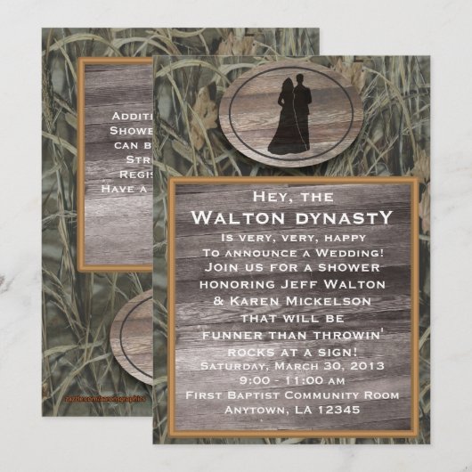 Invitation de wedding shower de Camo (Devant / Derrière)