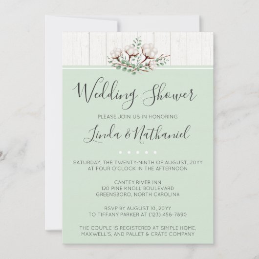Invitation de Wedding shower de coton rustique du (Devant)