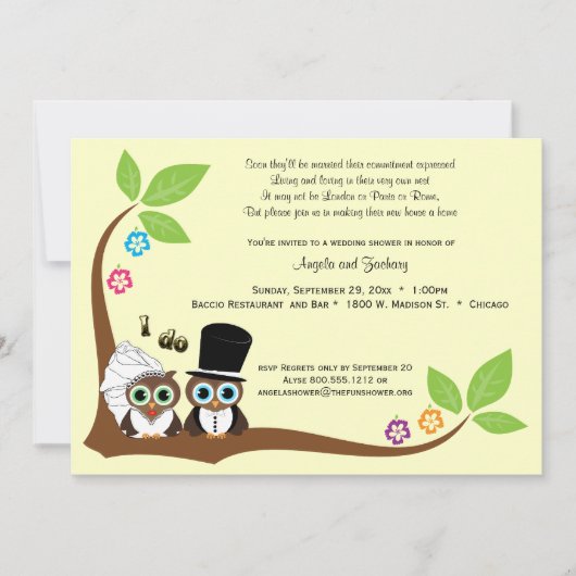 Invitation de wedding shower de hiboux d'arbre de (Devant)