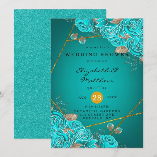 Invitation de Wedding shower Floral Rouge foncé Or (Devant / Derrière)