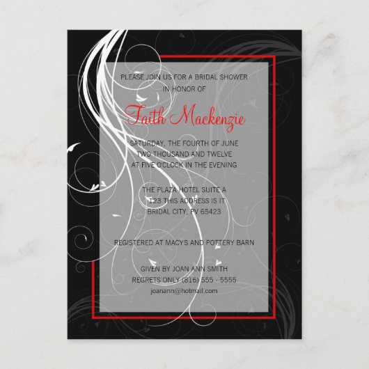 Invitation de Wedding shower noir et rouge (Devant)