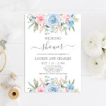 Invitation de Wedding showers floraux<br><div class="desc">Wedding shower floral bleu et roux Invitation</div>