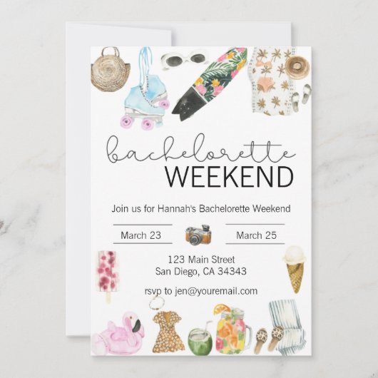 Invitation de week-end de Bachelorette à l'aquarel (Devant)