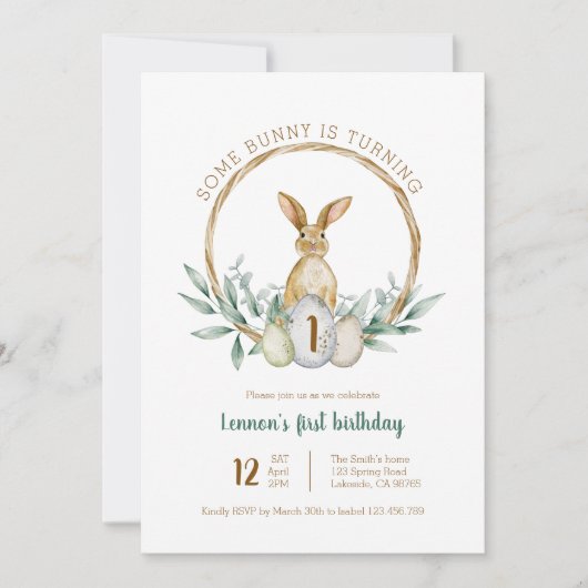 Invitation De Wreath D'Aquarelle Bunny (Devant)