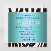 Invitation de Zebra Sweet sixteen (Dos)
