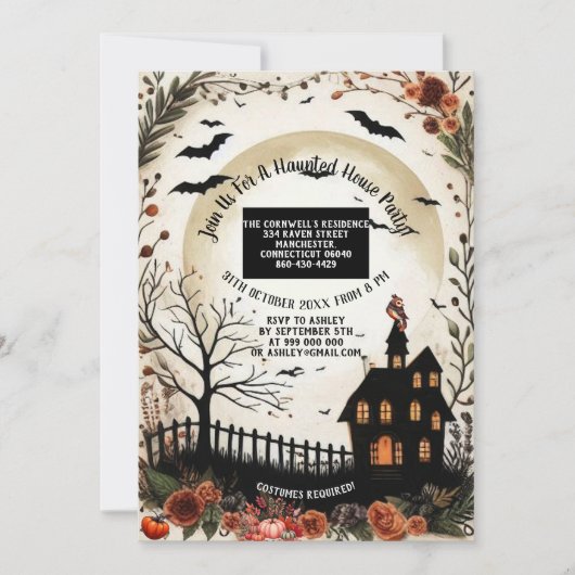 Invitation Dead Tree Citrouilles Haunted House Halloween Part (Devant)