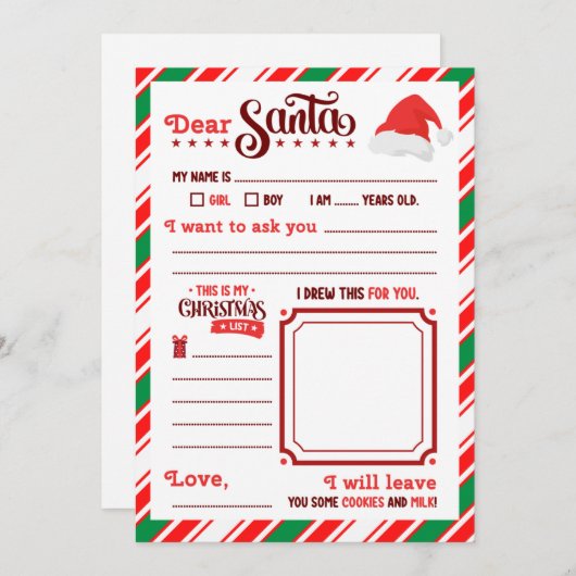 Invitation “Dear Santa” Letter  (Devant / Derrière)