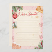 Invitation  Dear Santa Letter Template | Pastel Pink & Gold (Devant / Derrière)