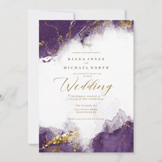 Invitation Debbie U-W Marble Parties scintillant Mariage Plum (Devant)