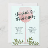 Invitation Déboucher le vin rosé aquarelle pour un anniversai (Devant)