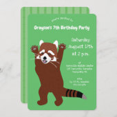 Invitation Debout Rouge Panda Cute Green Custom Party (Devant / Derrière)