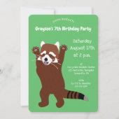 Invitation Debout Rouge Panda Cute Green Custom Party (Devant)