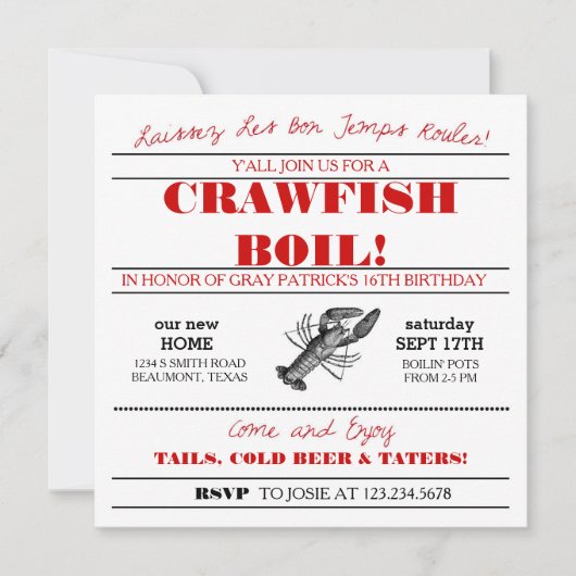 Invitation d'ébullition d'écrevisses ou de bas (Devant)